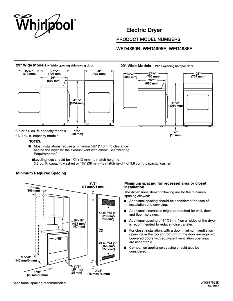 Página 1 del manual Ficha técnica Whirlpool WED4985E