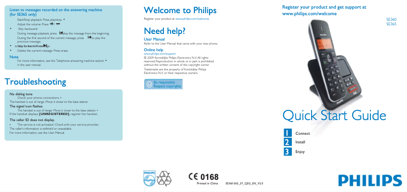 Página 1 del manual Guía de inicio rápido Philips Perfect Sound SE365