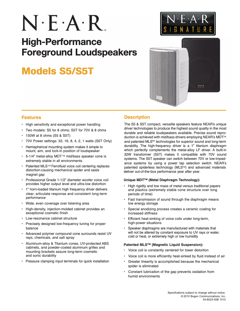 Page 1 de la notice Manuel utilisateur Bogen NEAR S5T