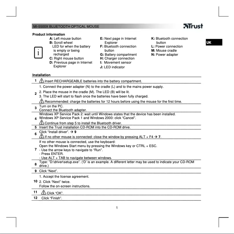 Page 1 de la notice Manuel utilisateur Trust MI-5500X