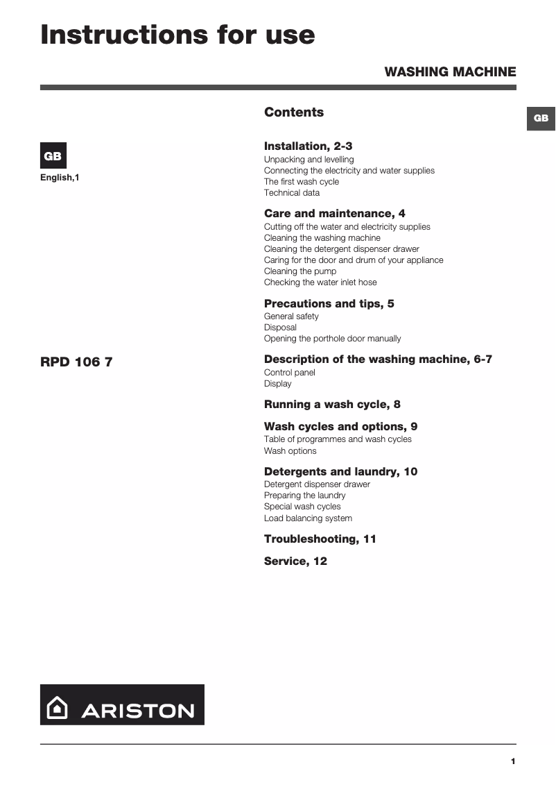 Image de la première page du manuel de l'appareil RPD 106 7 D AUS