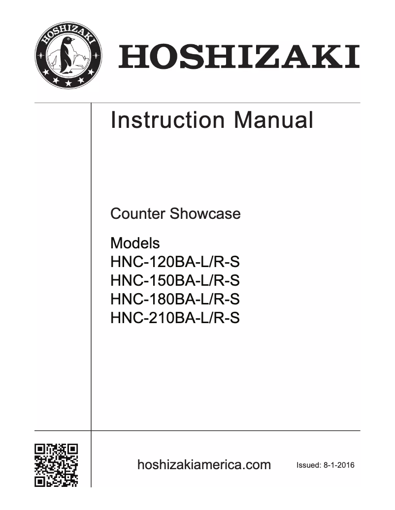 Page 1 de la notice Manuel utilisateur Hoshizaki HNC-150BA