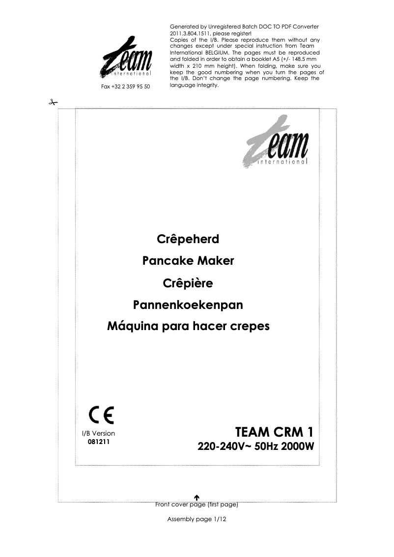 Page 1 de la notice Manuel utilisateur Team CRM 1