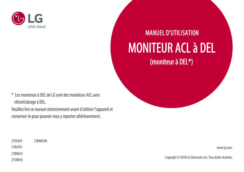 Page n°1 - Manuel utilisateur LG 27UL850