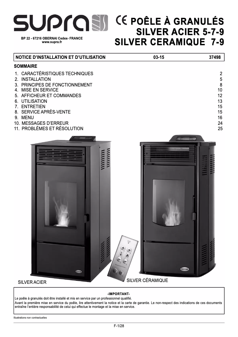 Page 1 de la notice Manuel utilisateur Supra SILVER CERAMIQUE 7