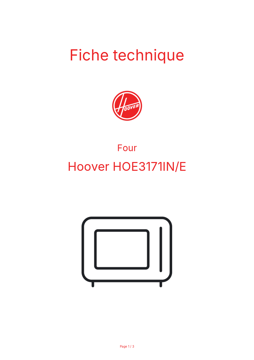 Page n°1 - Fiche technique Hoover HOE3171IN/E
