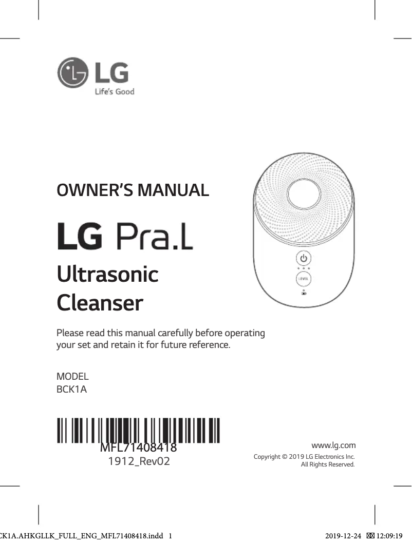 Page n°1 - Manuel utilisateur LG BCK1A