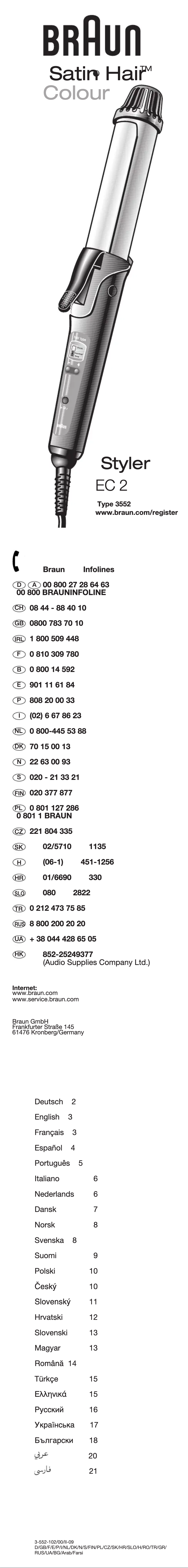 Page 1 de la notice Manuel utilisateur Braun EC-2 C Satin Hair