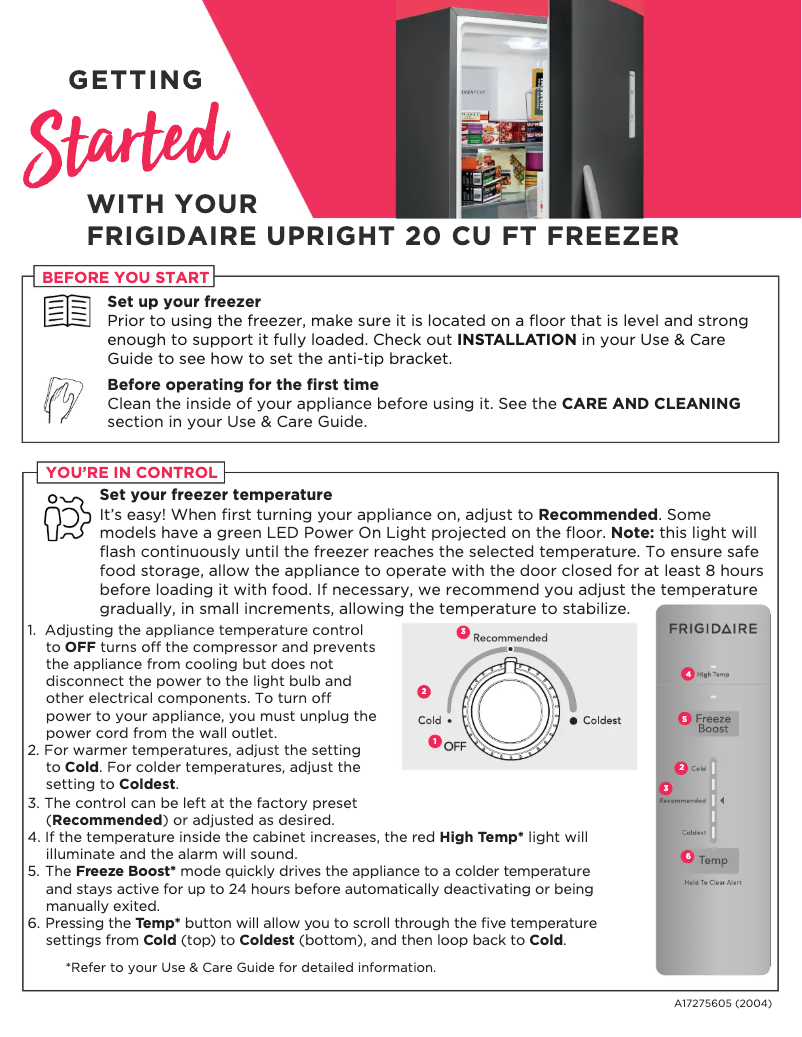 Page 1 de la notice Guide de démarrage rapide Frigidaire FFFU20F2VW