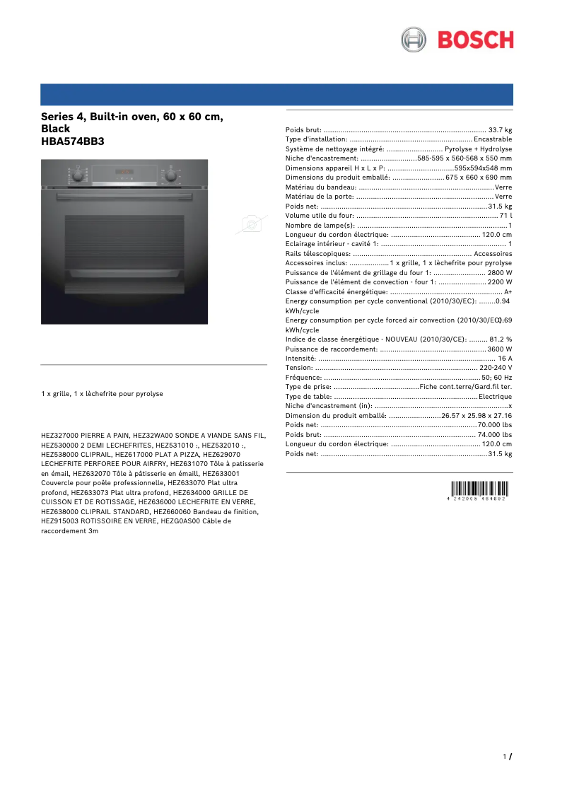 Imagen de la primera página del manual del dispositivo HBA574BB3