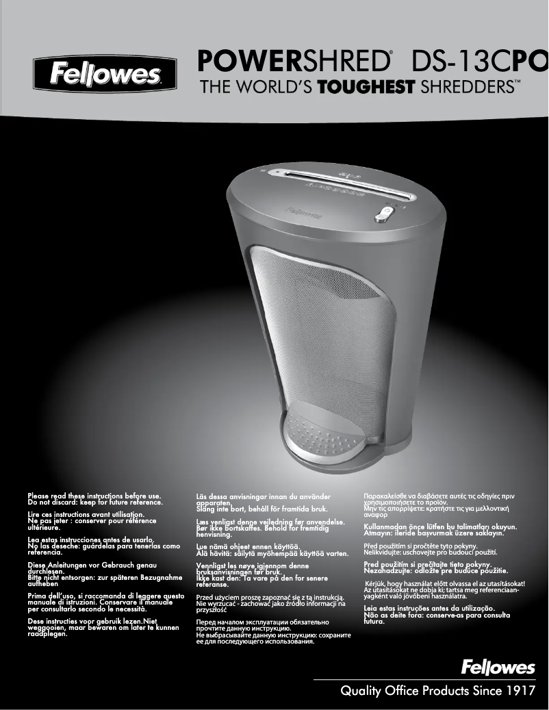 Page n°1 - Manuel utilisateur Fellowes Powershred DS-13C