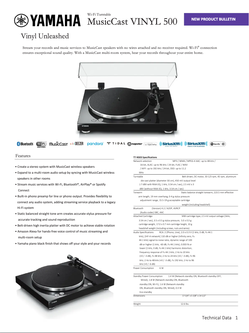 Page 1 de la notice Manuel utilisateur Yamaha MusicCast VINYL 500 TT-N503