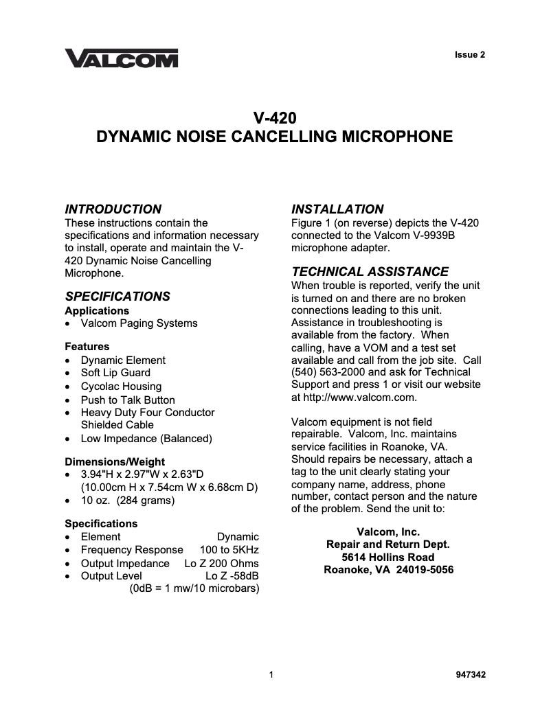 Image de la première page du manuel de l'appareil V-420