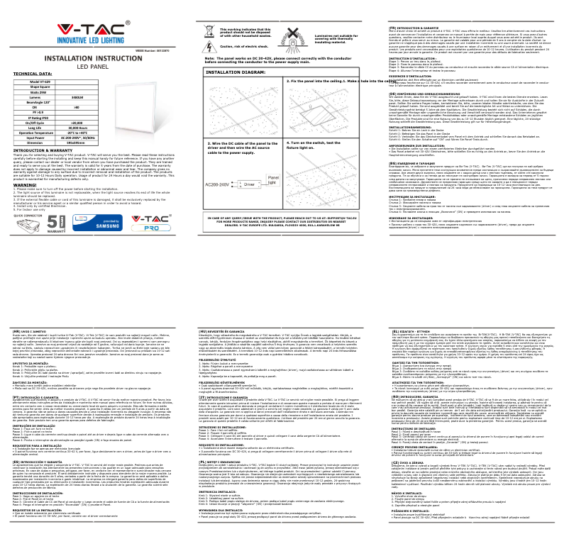 Page 1 de la notice Manuel utilisateur V-TAC VT-629-1