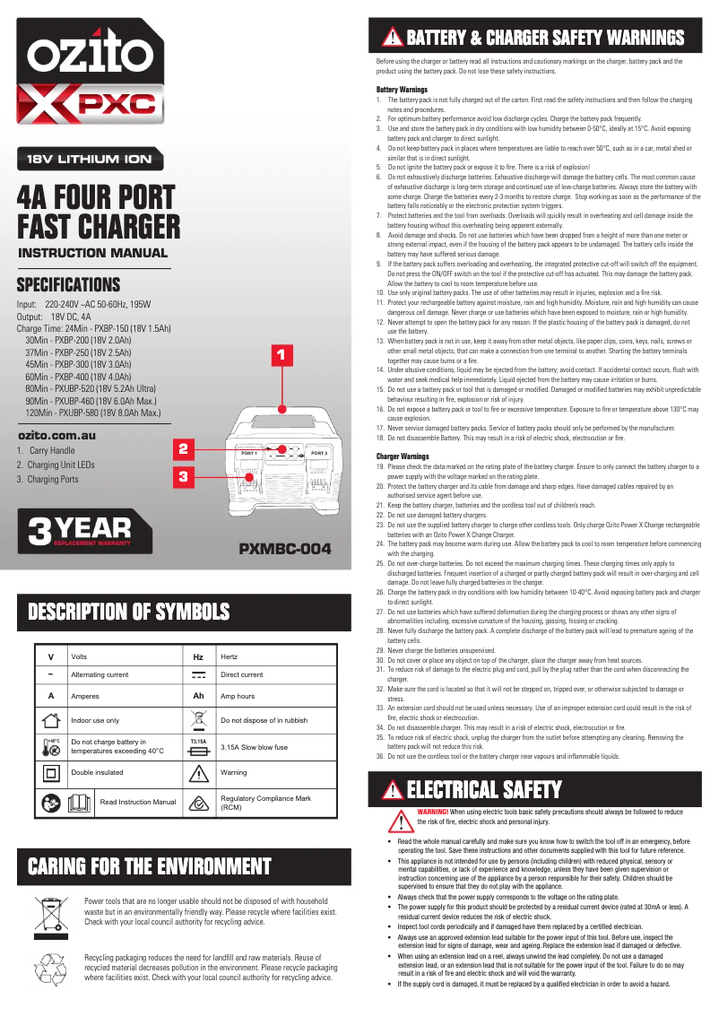 Image de la première page du manuel de l'appareil PXMBC-004