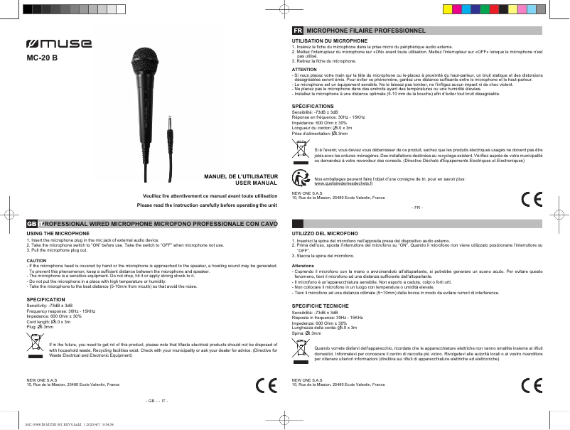 Page 1 de la notice Manuel utilisateur Muse MC-20 B