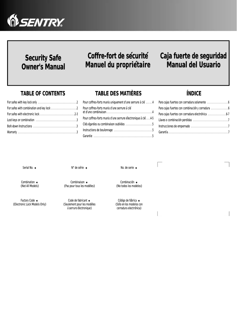 Page n°1 - Manuel utilisateur SentrySafe V252