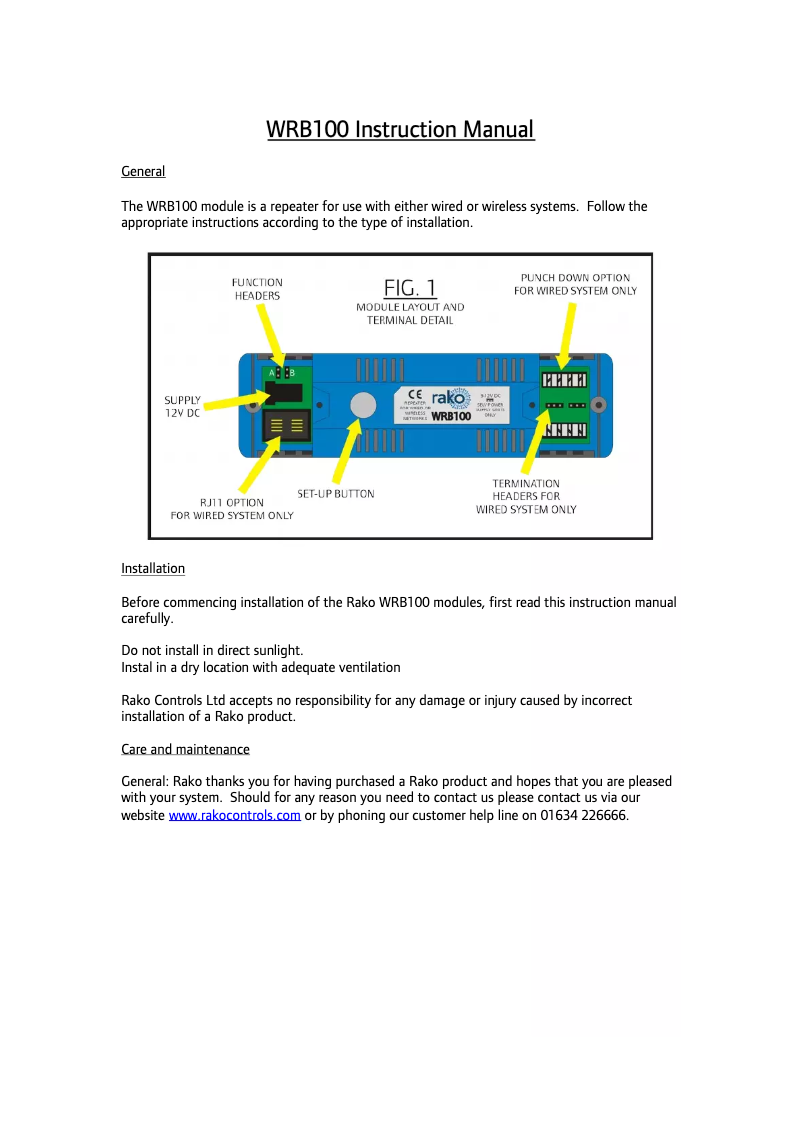 Page n°1 - Manuel utilisateur Rako WRB100