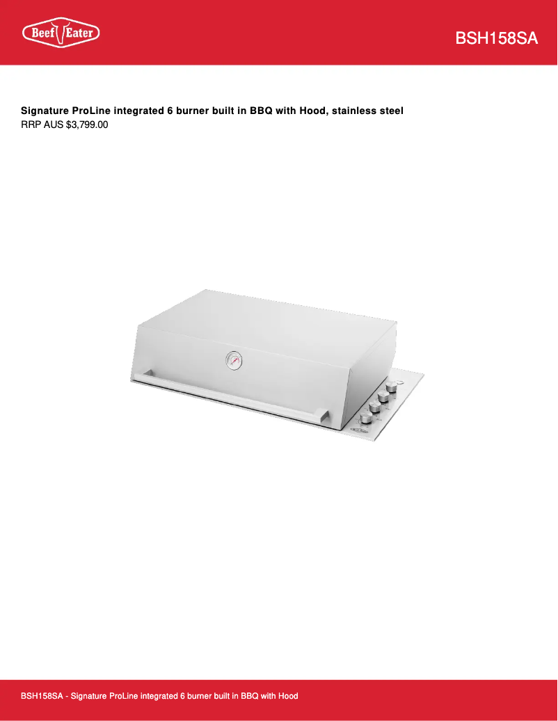 Page 1 de la notice Fiche technique BeefEater Signature Proline BSH158SA