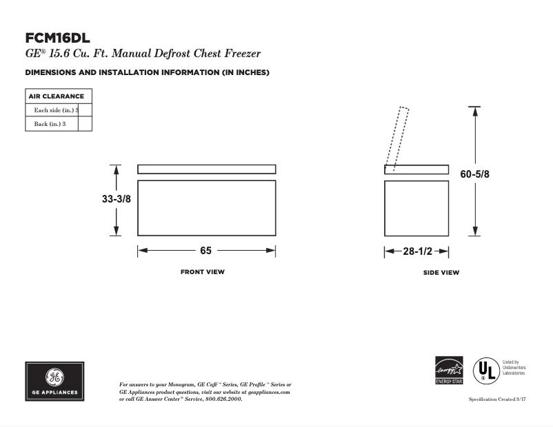 Page 1 de la notice Fiche technique GE FCM16SLWW