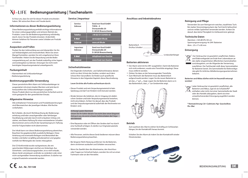 Page n°1 - Manuel utilisateur X4-LIFE D-38120