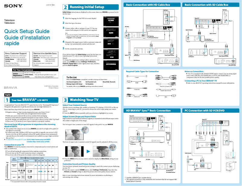 Page n°1 - Guide d'installation Sony Bravia KDL-48R470B