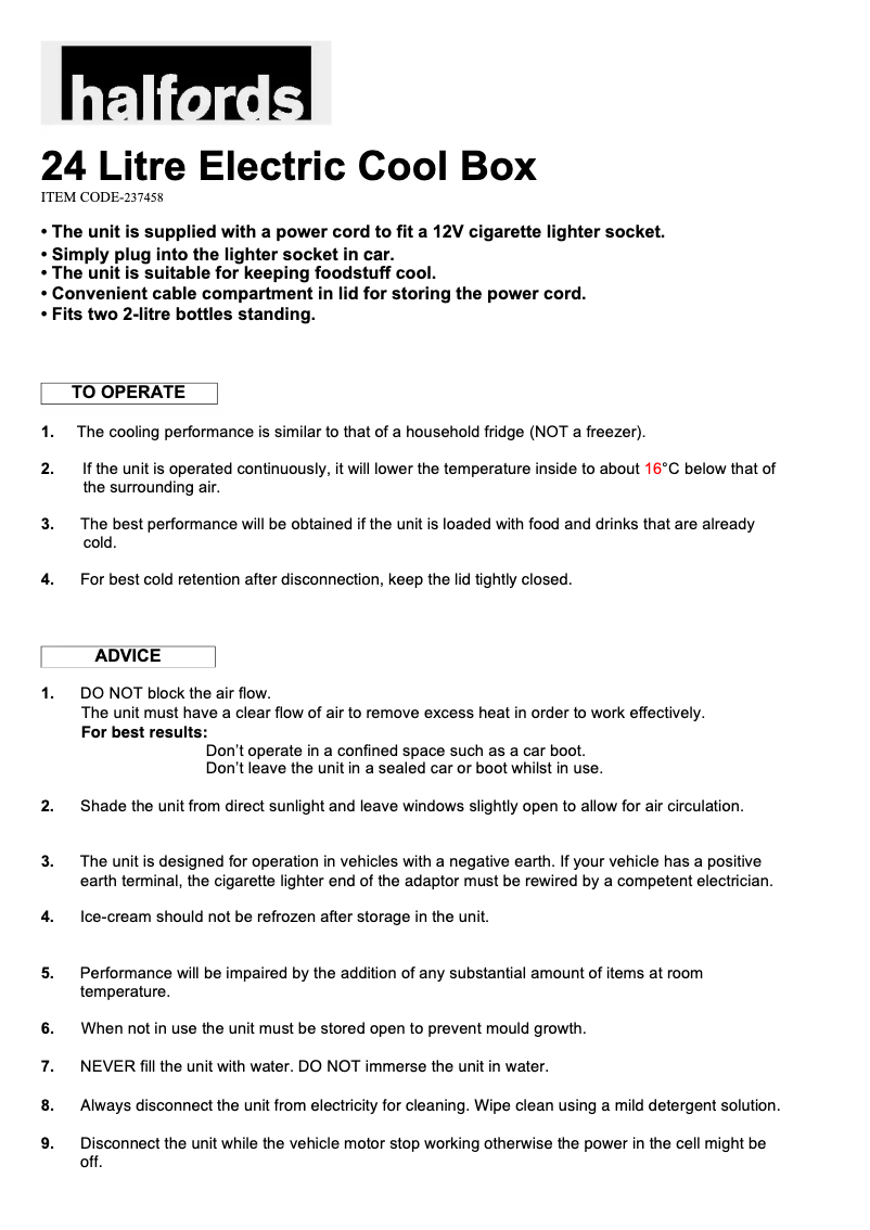 Page 1 de la notice Manuel utilisateur Halfords 237458
