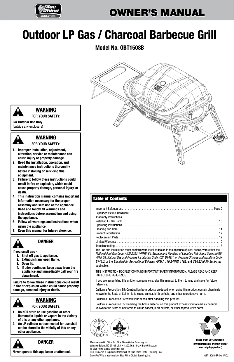 Image de la première page du manuel de l'appareil GBT1508B