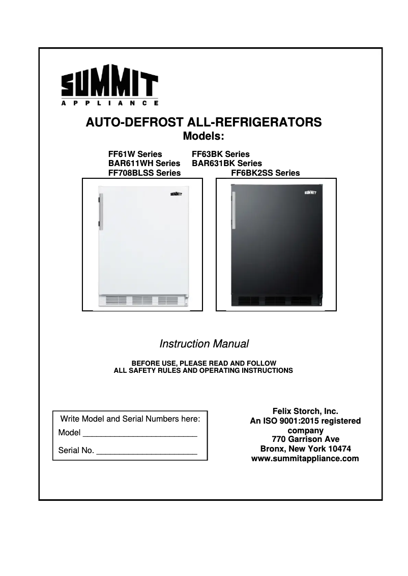 Page 1 de la notice Manuel utilisateur Summit FF61W