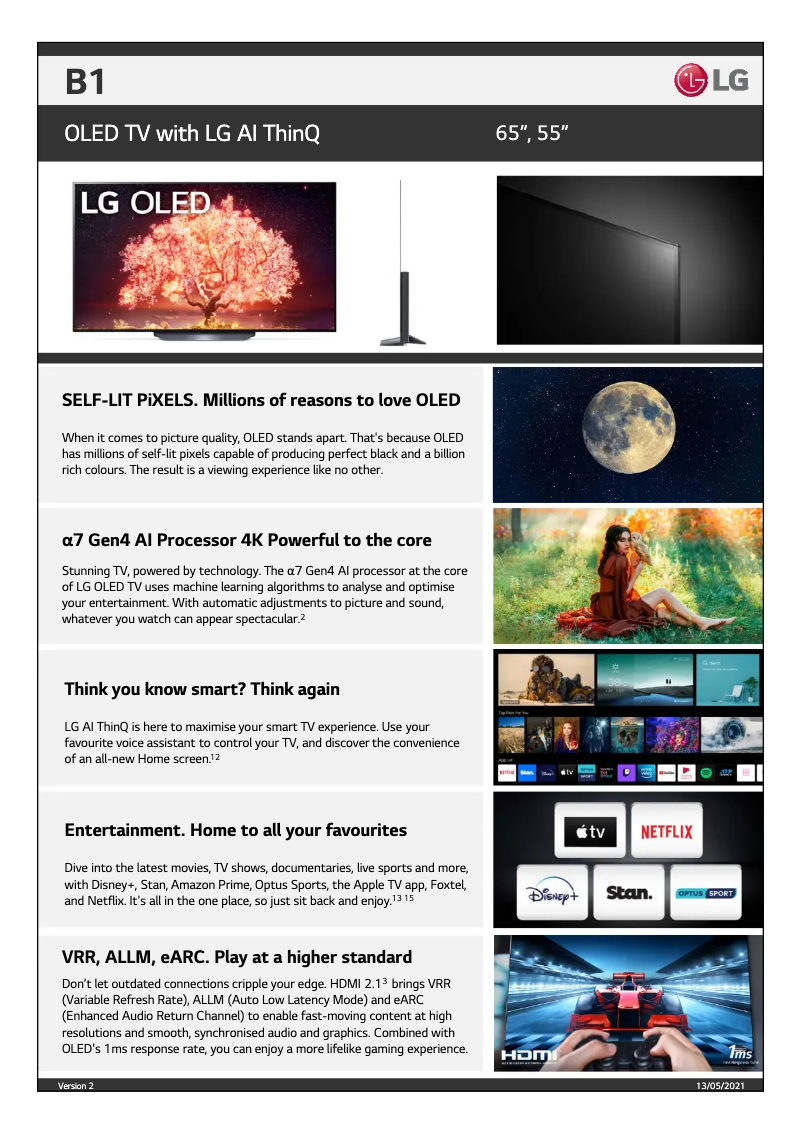 Página 1 del manual Ficha técnica LG OLED65B1PTA