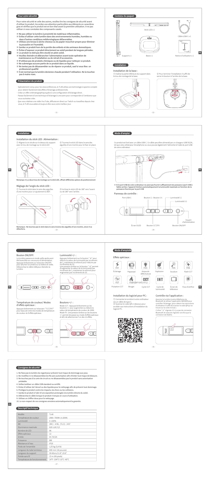 Page 1 of the manual User Manual Neewer TL40