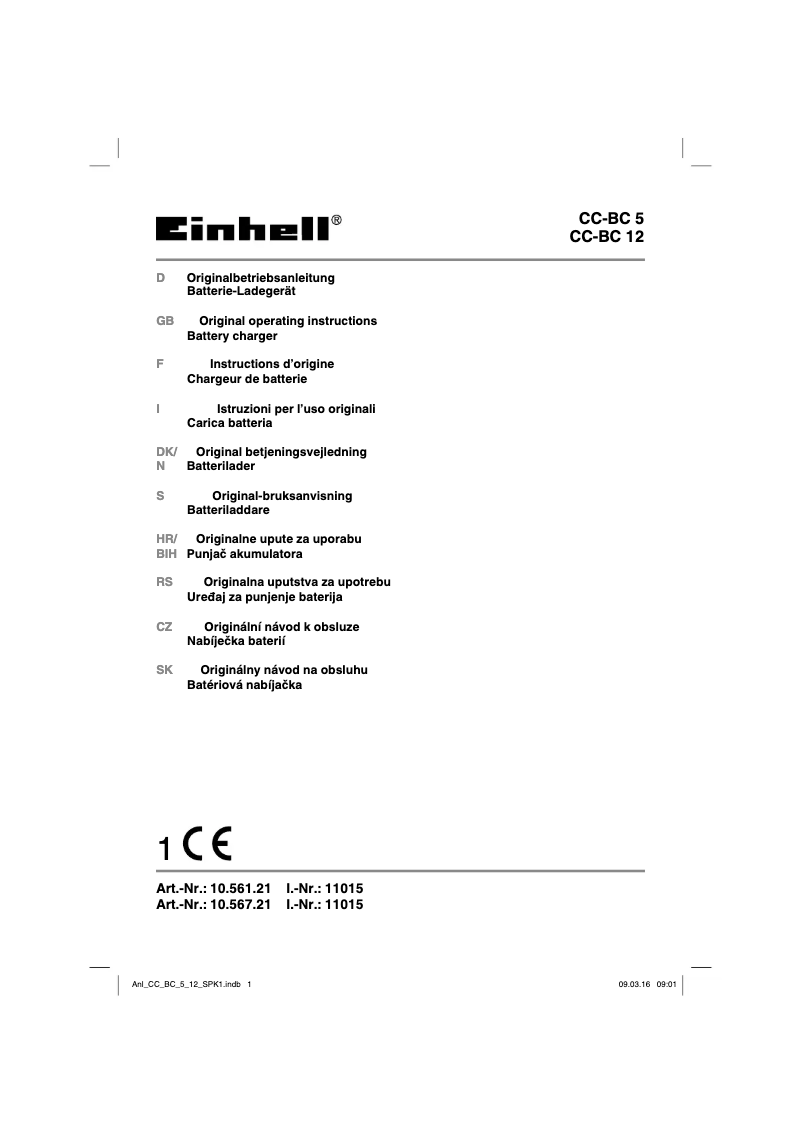 Page n°1 - Manuel utilisateur Einhell CC-BC 12