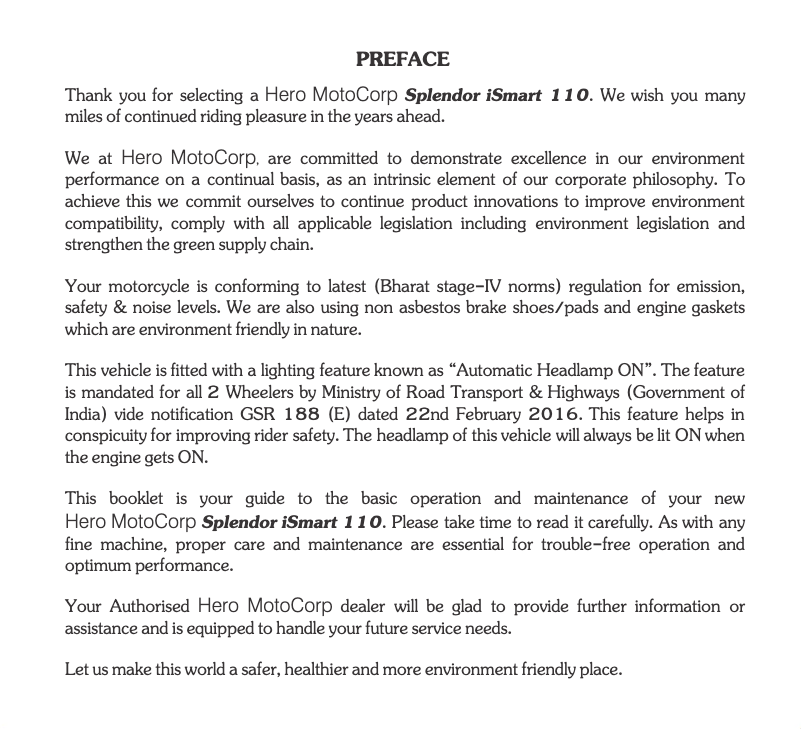 Imagen de la primera página del manual del dispositivo Splendor iSmart 110 (2016)