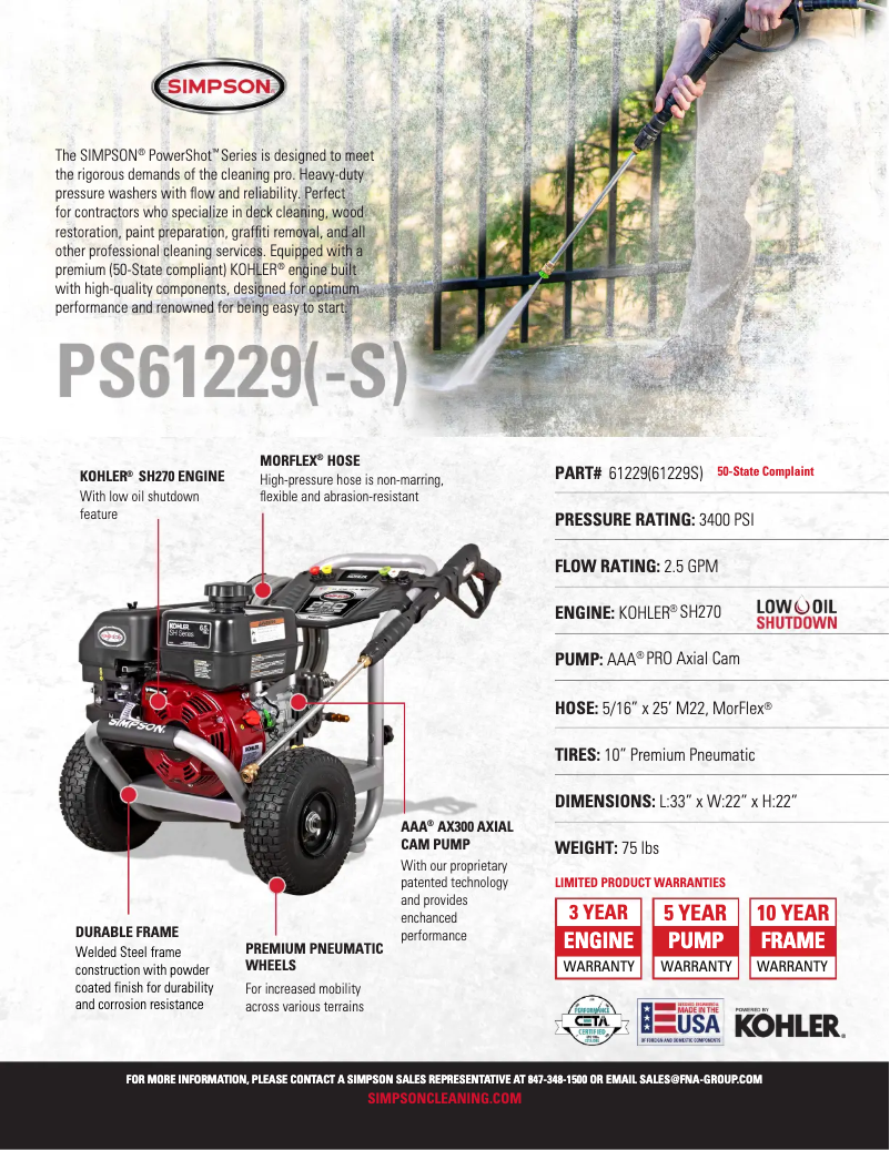 Page 1 de la notice Fiche technique Simpson PowerShot PS-61229-S