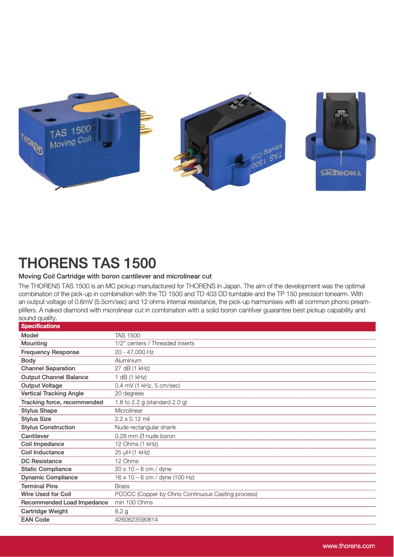 Page 1 de la notice Fiche technique Thorens TAS 1500