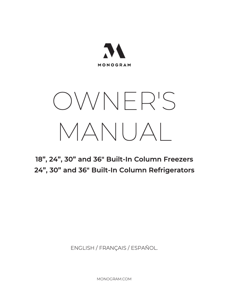Page 1 de la notice Manuel d'utilisation et d'entretien Monogram ZIF361NPRII
