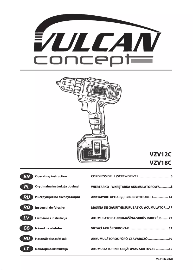 Page 1 de la notice Manuel utilisateur Vulcan VZV18C