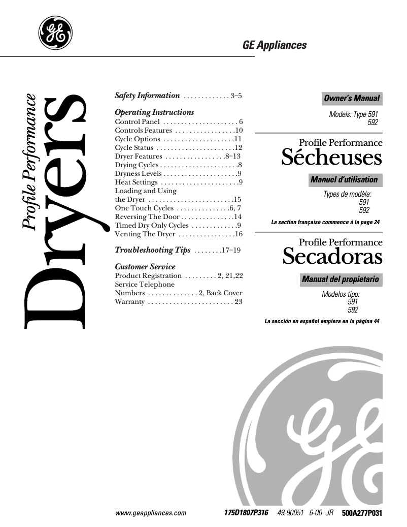 Page 1 de la notice Manuel d'utilisation et d'entretien GE Profile Wizard DPSE592EAAA