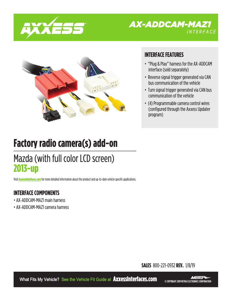 Page 1 de la notice Fiche technique AXESS AX-ADDCAM-MAZ1