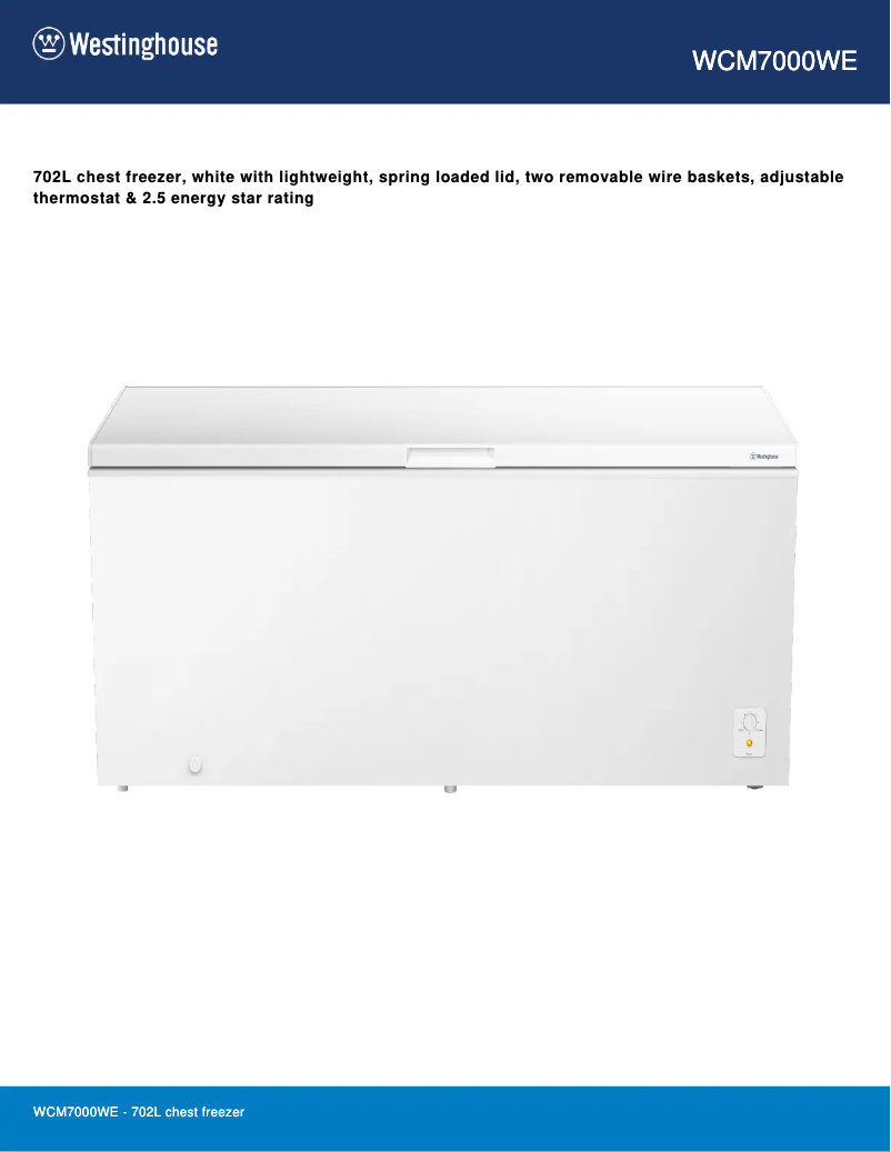 Page 1 de la notice Fiche technique Westinghouse WCM7000WE