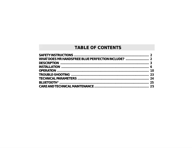 Page n°1 - Manuel utilisateur Mr. Handsfree Blue Perfection