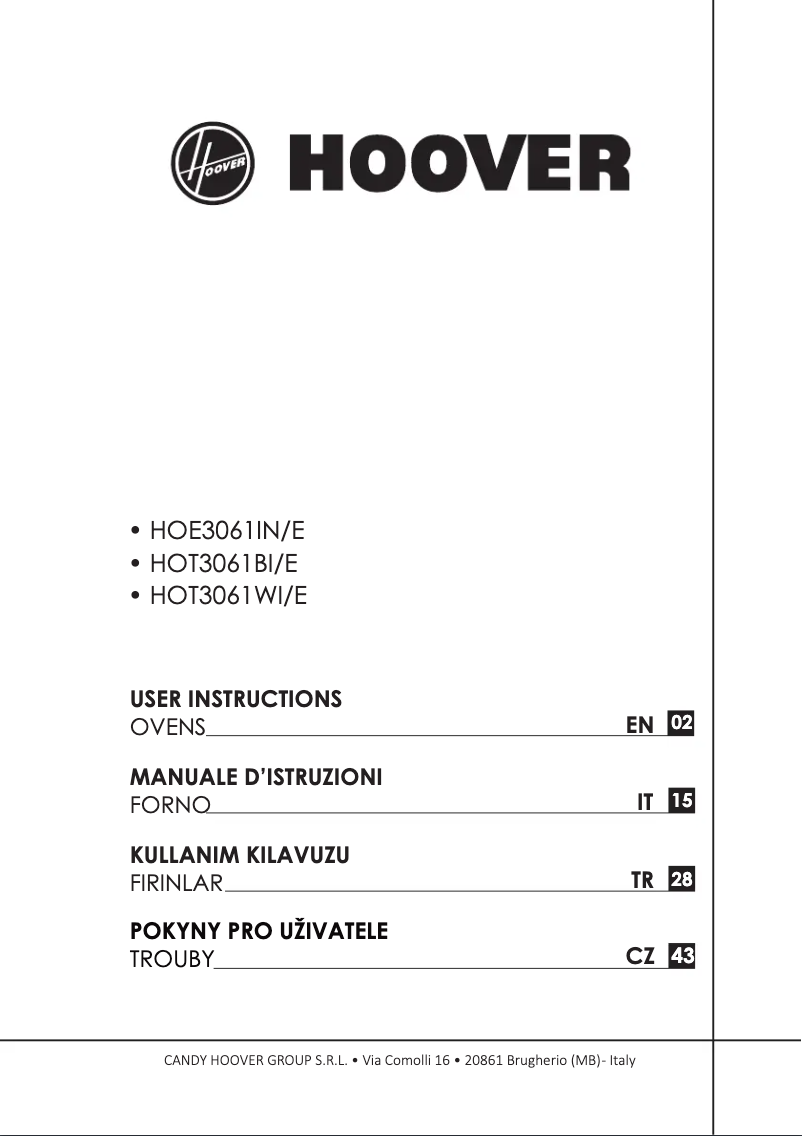 Page 1 de la notice Manuel utilisateur Hoover HOE3061IN/E
