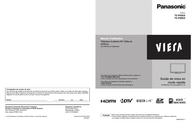 Page 1 de la notice Manuel utilisateur Panasonic Viera TC-P50U2