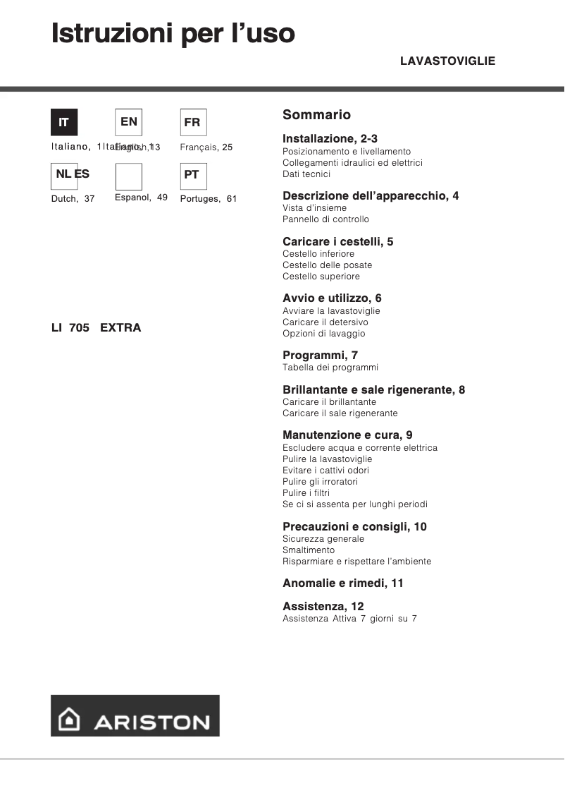 Page 1 de la notice Manuel utilisateur Ariston Thermo LI 705 Extra