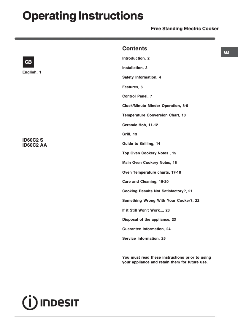 Image de la première page du manuel de l'appareil ID60C2X S