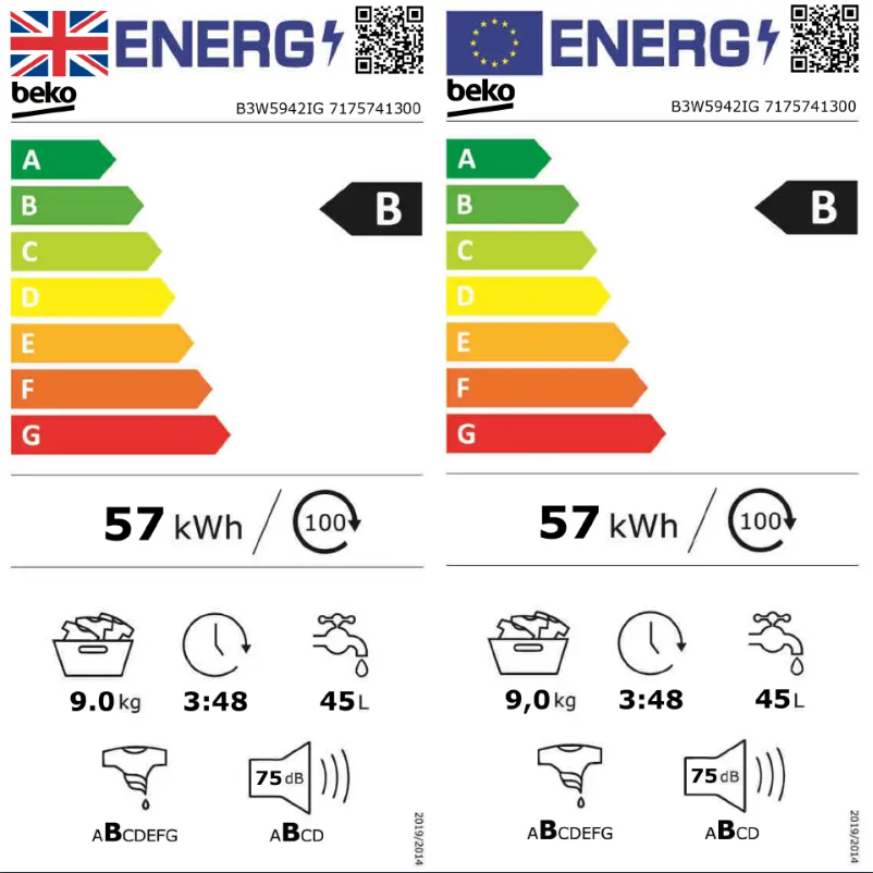 Page 1 de la notice Label énergétique Beko B3W5942IG