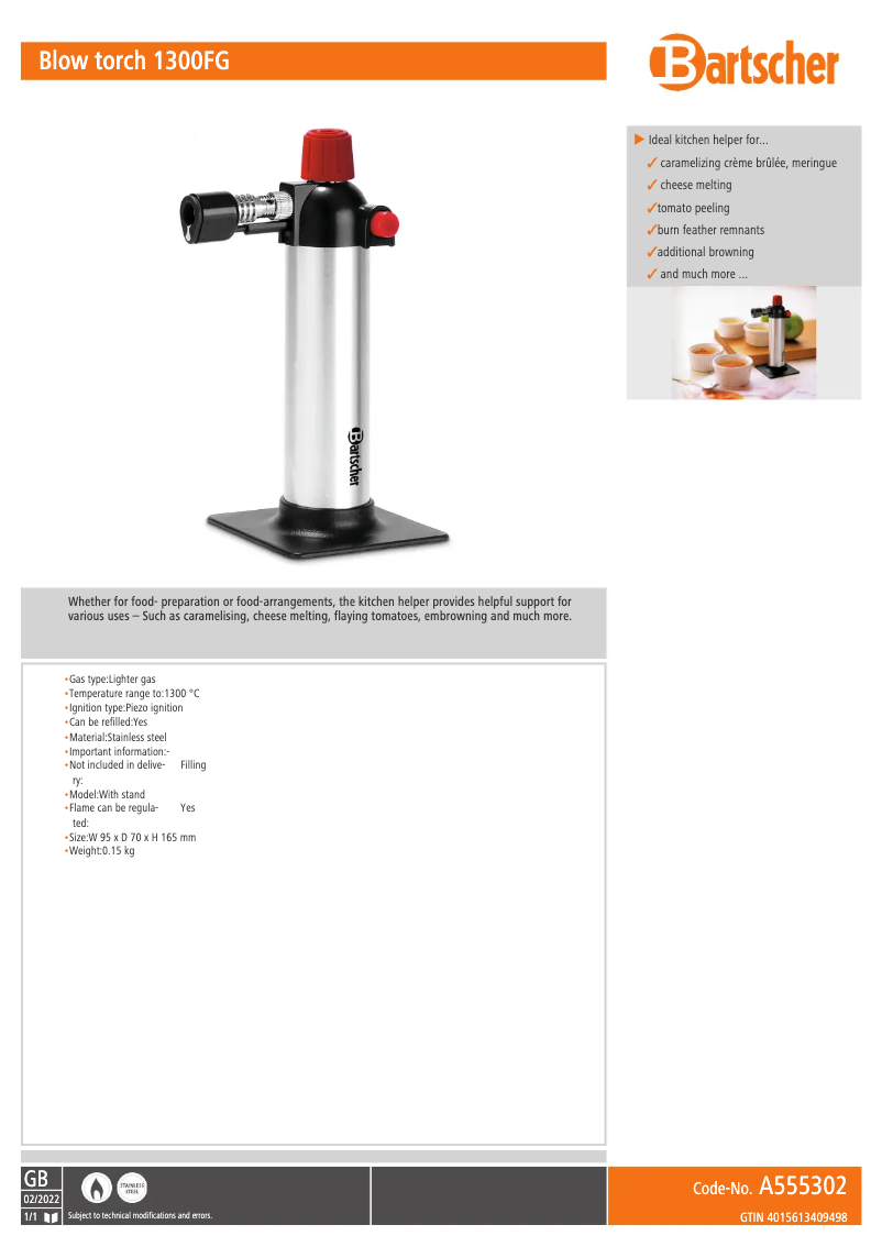 Page 1 de la notice Fiche technique Bartscher A555302