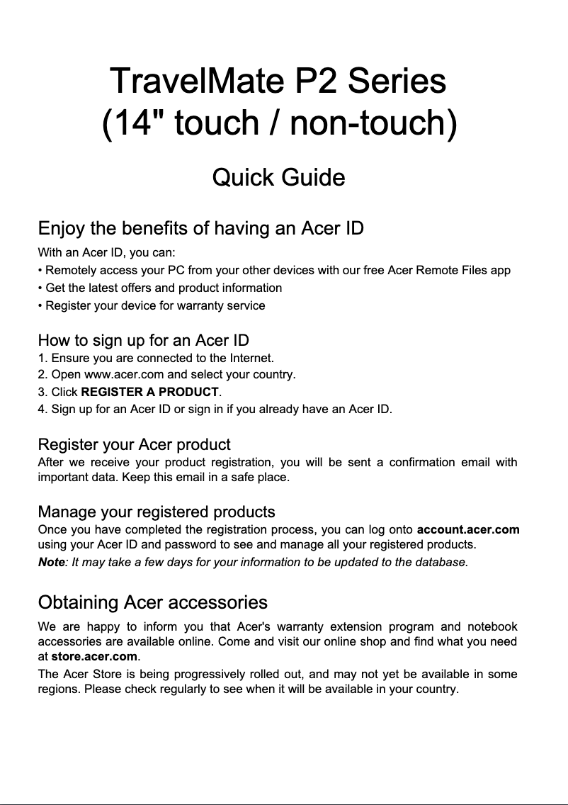 Page 1 de la notice Guide de démarrage rapide Acer TravelMate P2