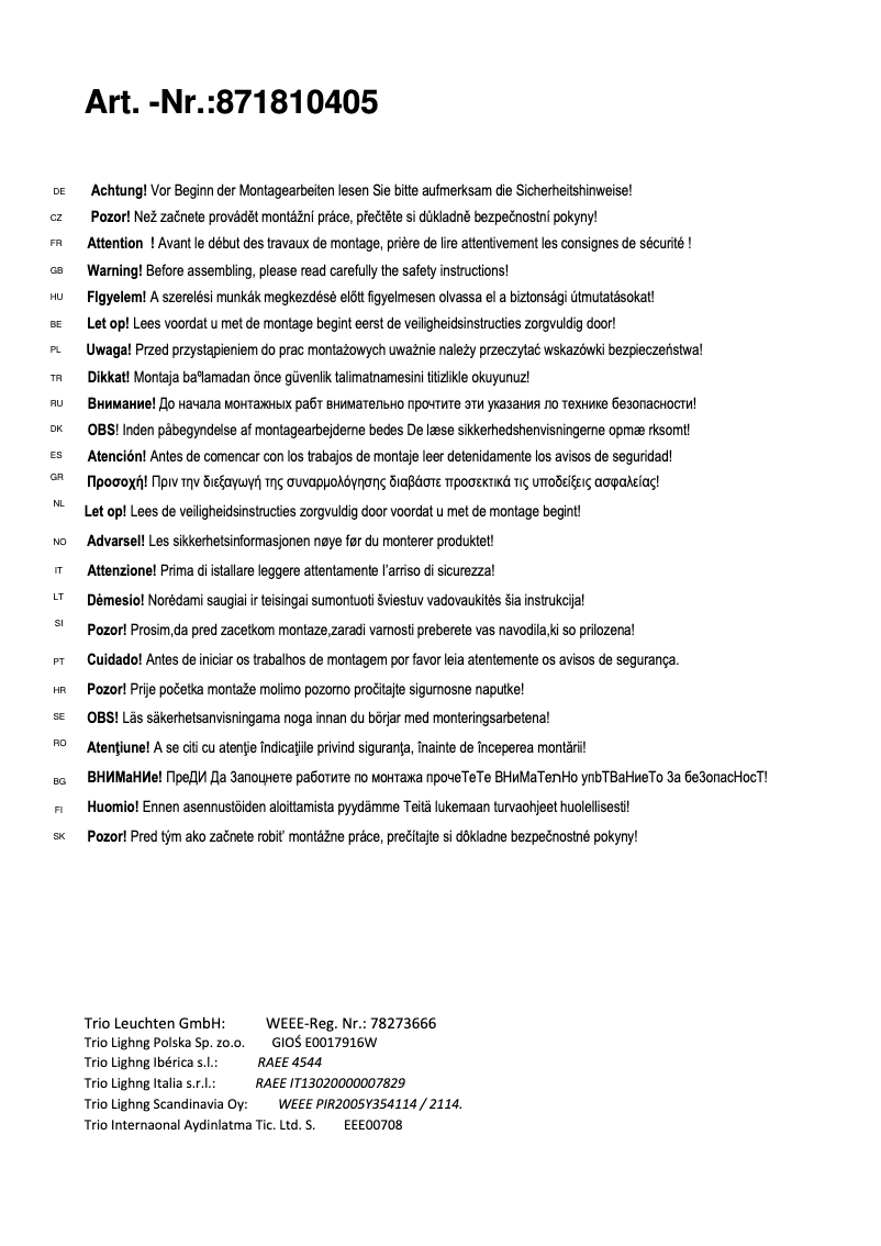 Image de la première page du manuel de l'appareil Highway 871810405