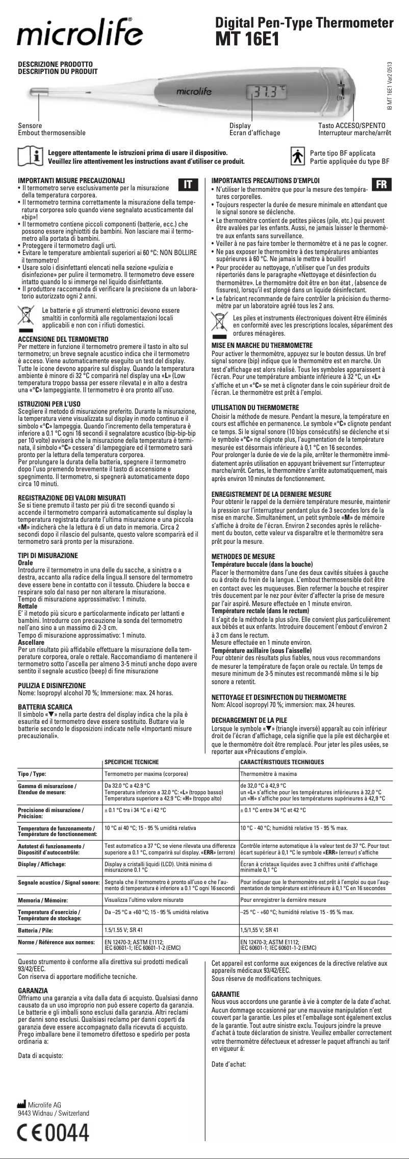 Page 1 de la notice Manuel utilisateur Microlife MT 16E1